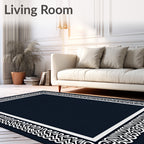 Abstract Black White Scrollwork Frame Rug