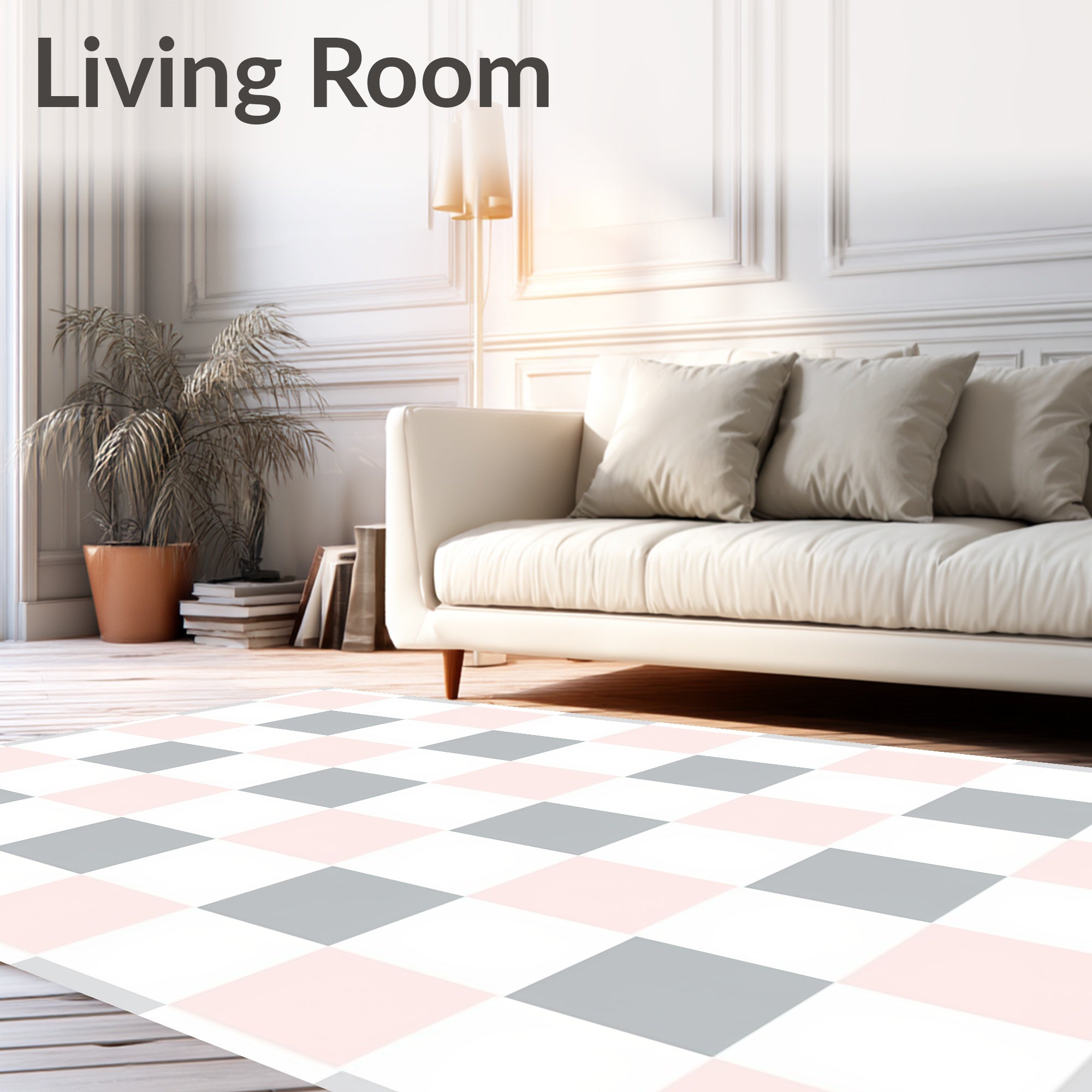 Soft Blush Gray Checkerboard Pattern Rug