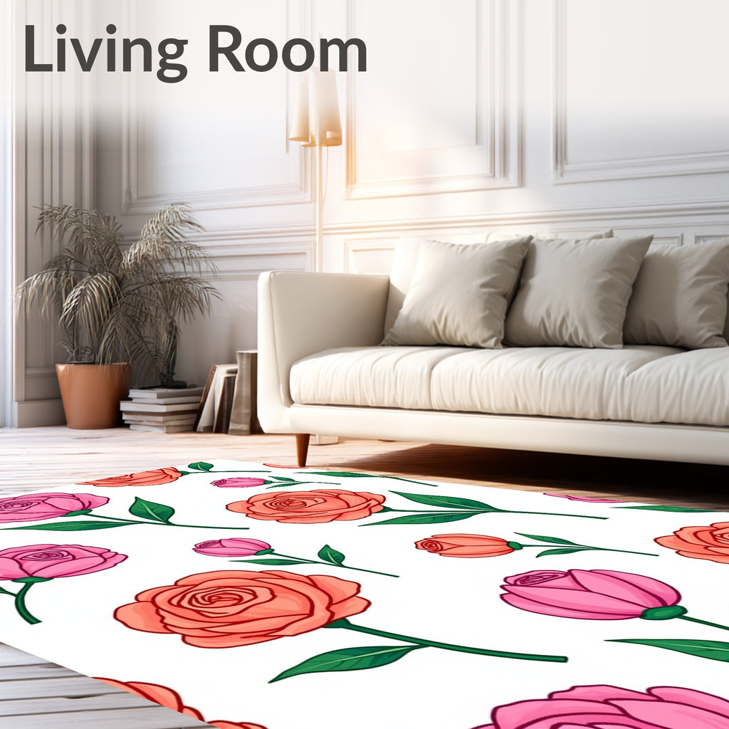 Pink Orange Floral Pattern Rug