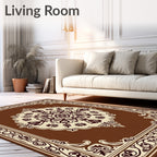 Ornate Floral Medallion Brown Rug