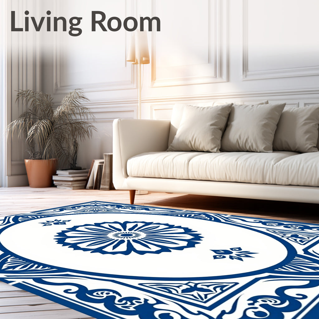 Classic Blue Floral Medallion Mandala Rug