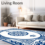 Classic Blue Floral Medallion Mandala Rug