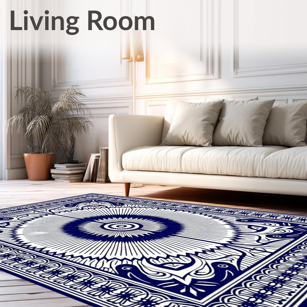 Classic Blue Sunburst Ornamental Rug