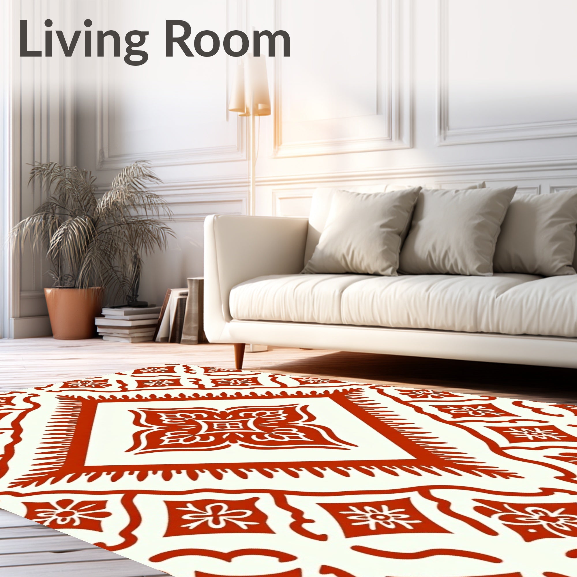 Red Floral Medallion Geometric Pattern Rug
