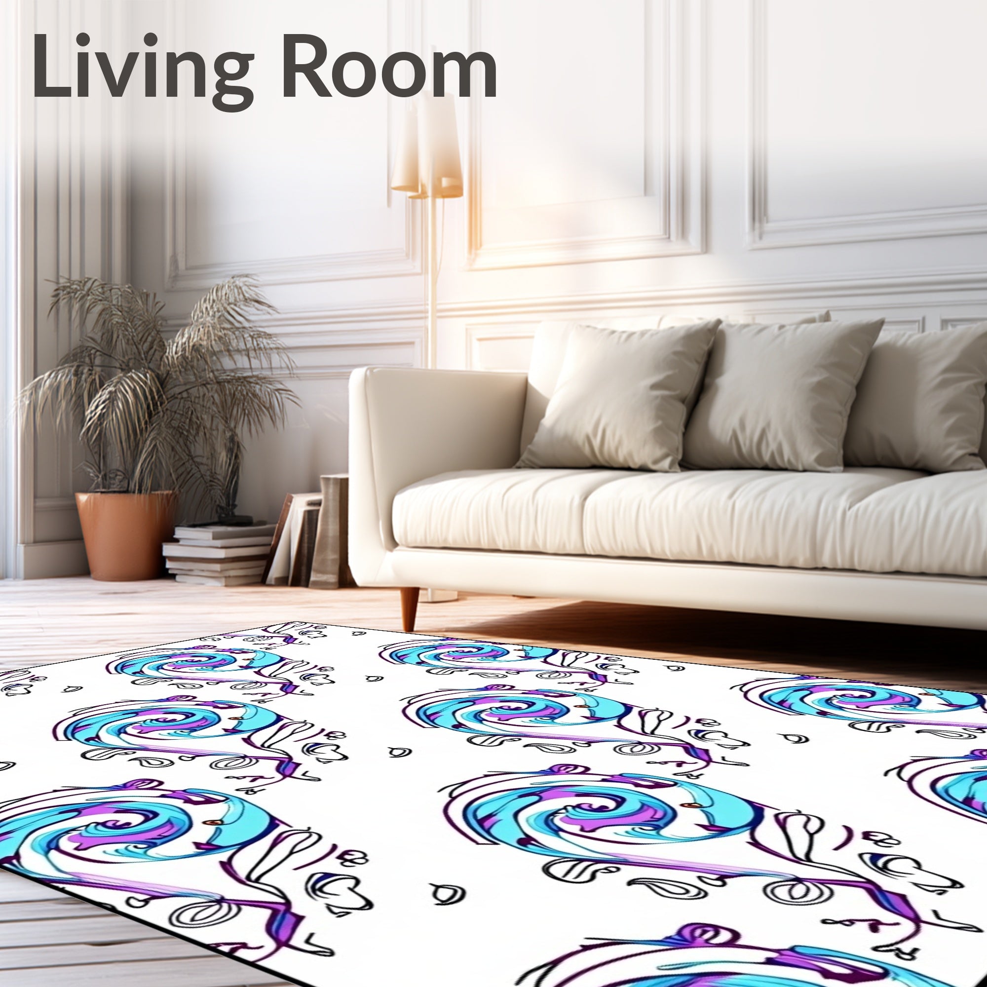 Playful Purple Teal Swirl Paisley Rug