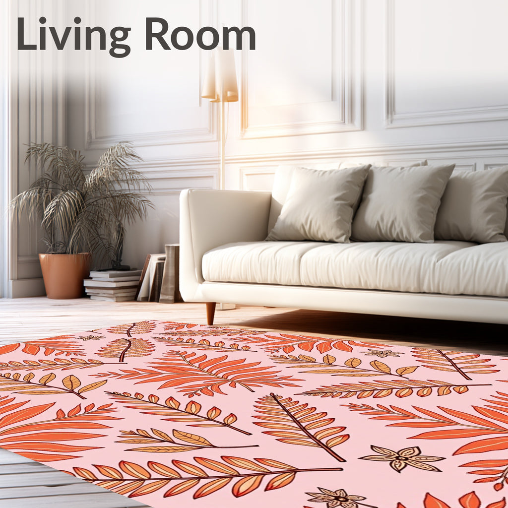 Terracotta Leaf Pattern Design Rug