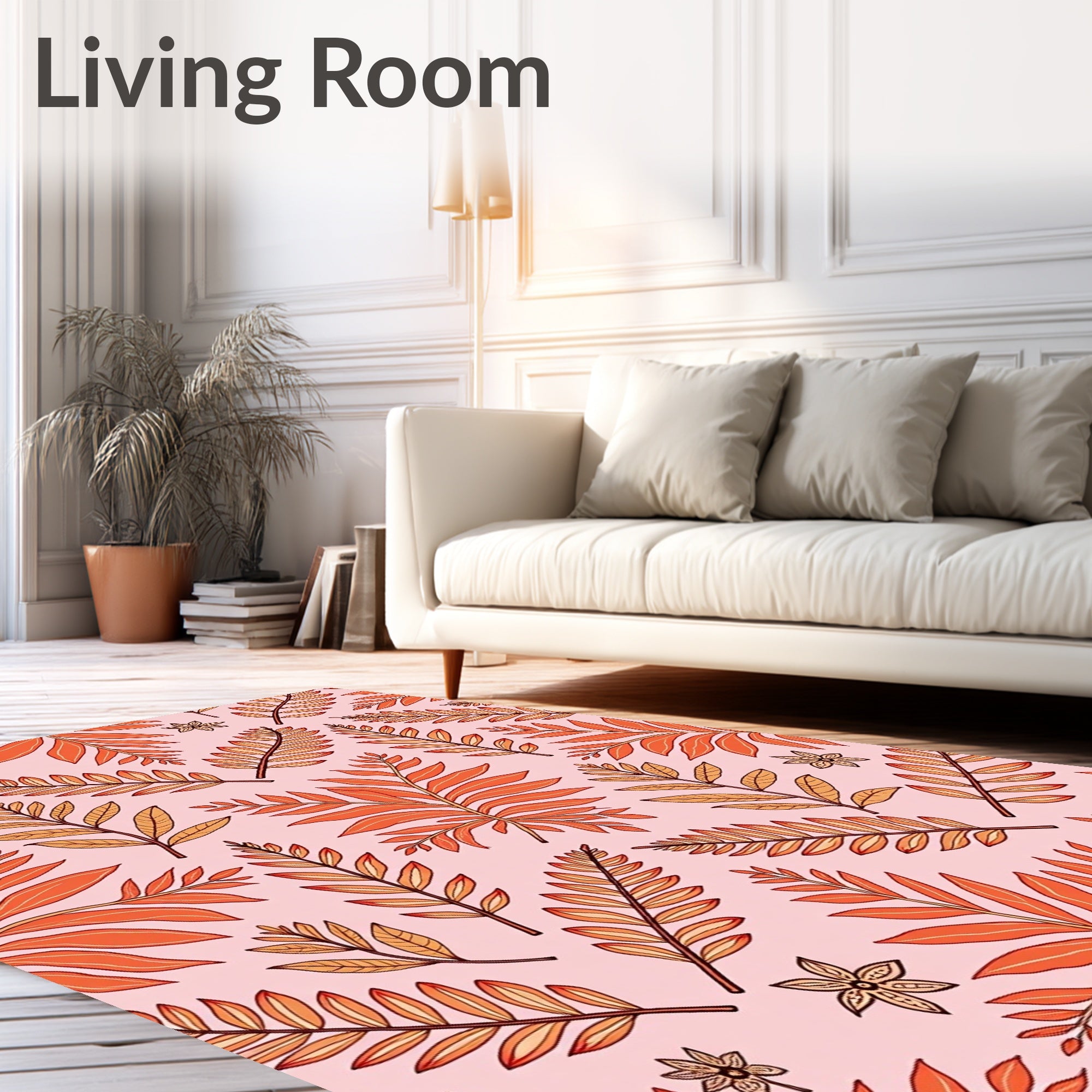 Terracotta Leaf Pattern Design Rug