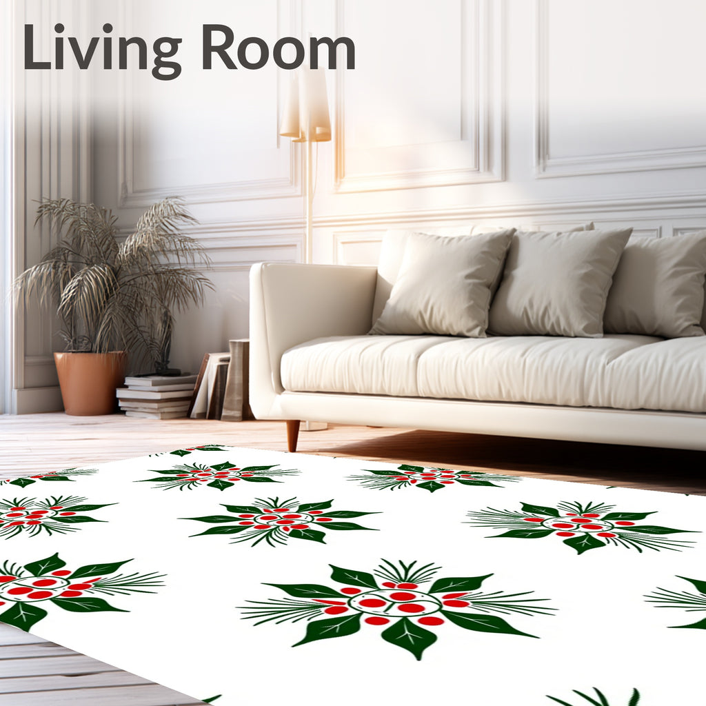 Holiday Red Green Mistletoe Wreath Rug