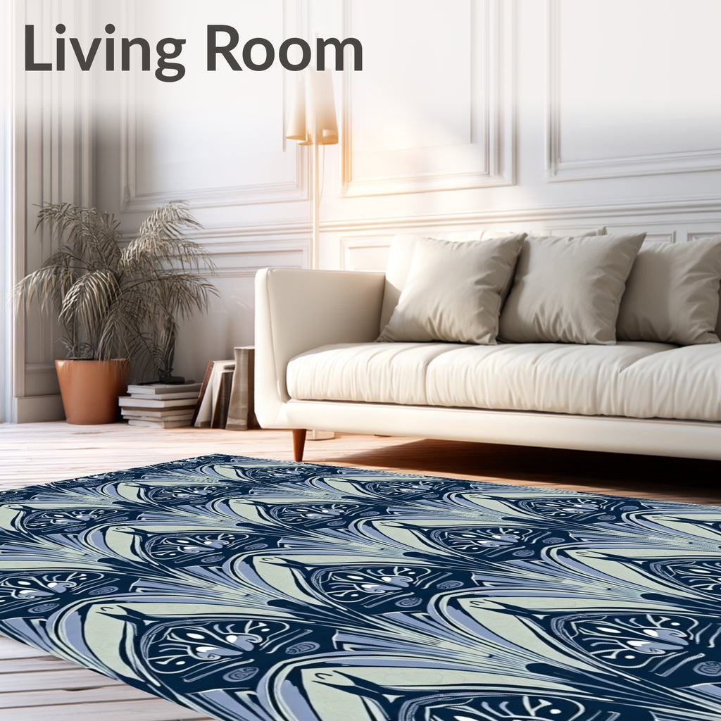 Art Deco Arch Floral Blue Gray Pattern Rug