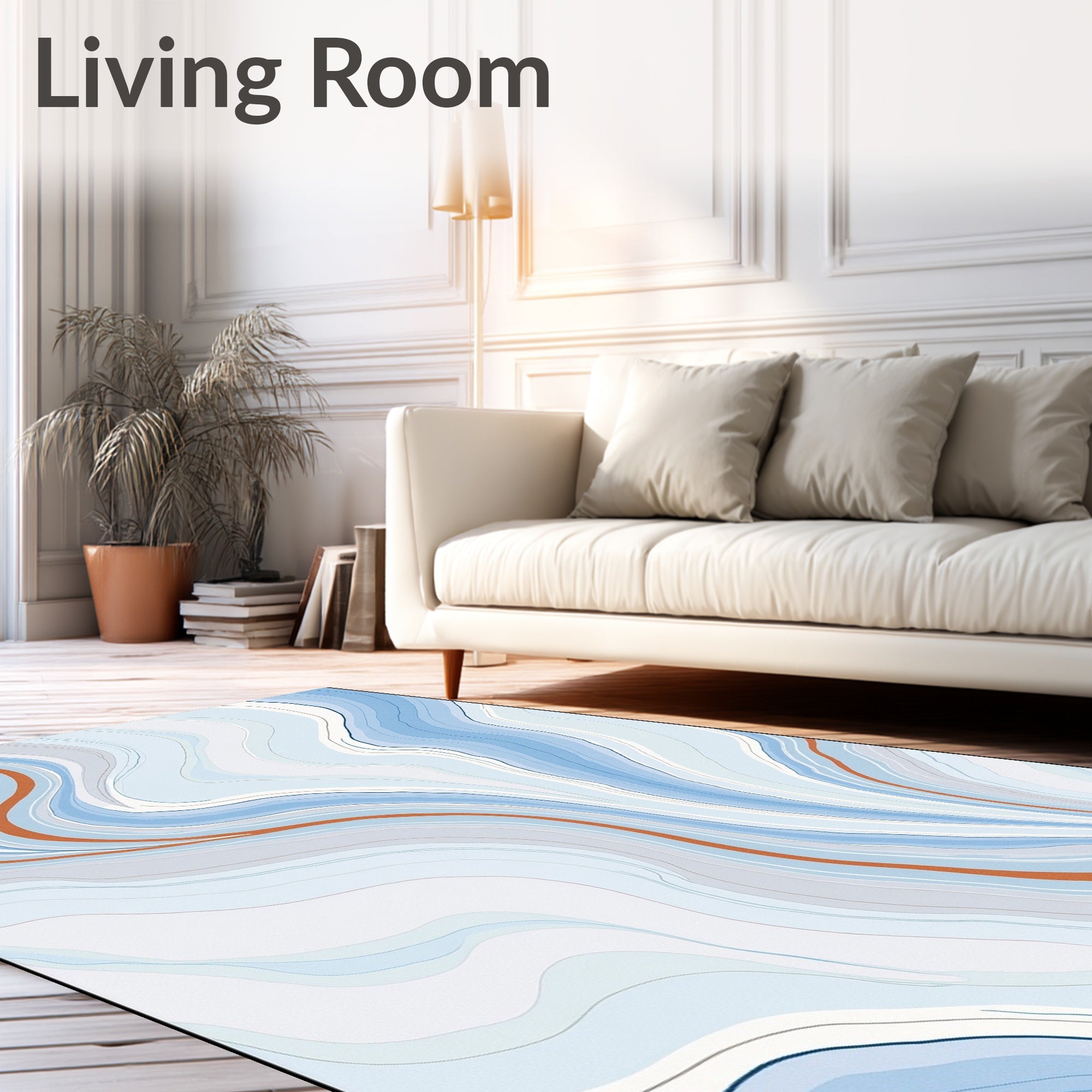 Abstract Blue White Orange Swirl Design Rug