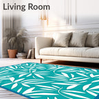 Tropical Leaf Pattern Teal Rug