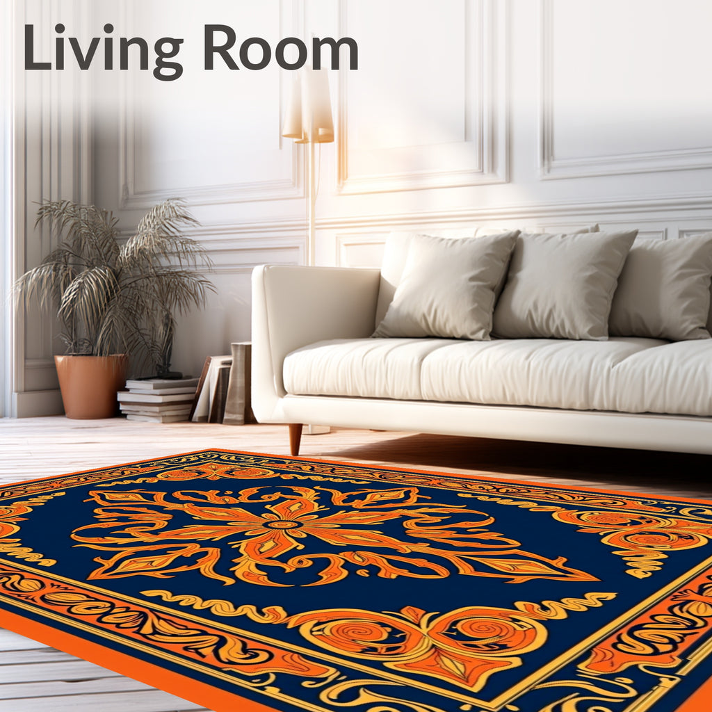 Intricate Floral Medallion Deep Blue Rug