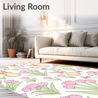 Cute Bunny 2 Pink Floral Pattern Rug