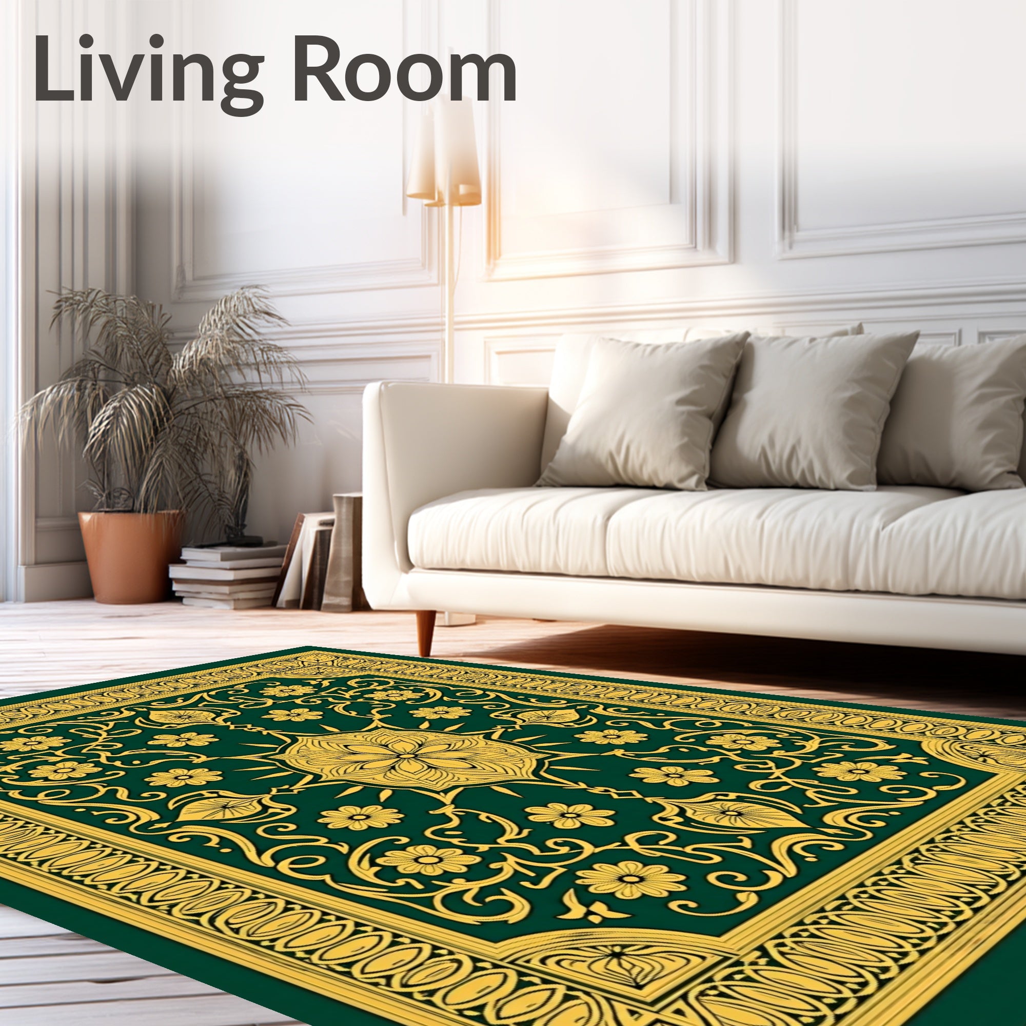 Golden Floral Medallion Border Pattern Rug