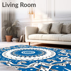 Intricate Blue White Floral Mandala Rug