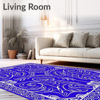 Elegant Blue White Floral Scroll Border Rug