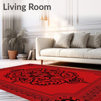 Red Black Ornate Scrollwork Design Rug