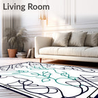 Minimalist Black Green Swirl Vine Design Rug