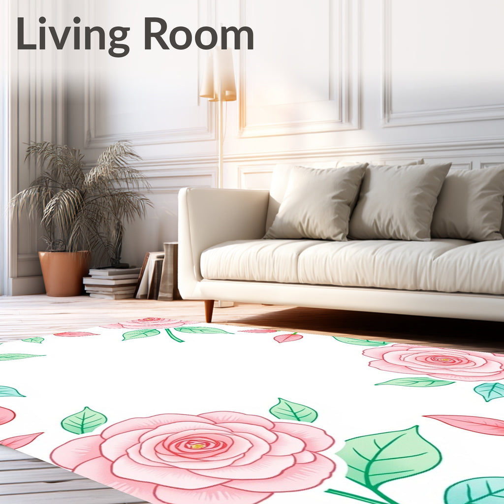 Pink Rose Botanical Border Design Rug