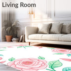 Pink Rose Botanical Border Design Rug