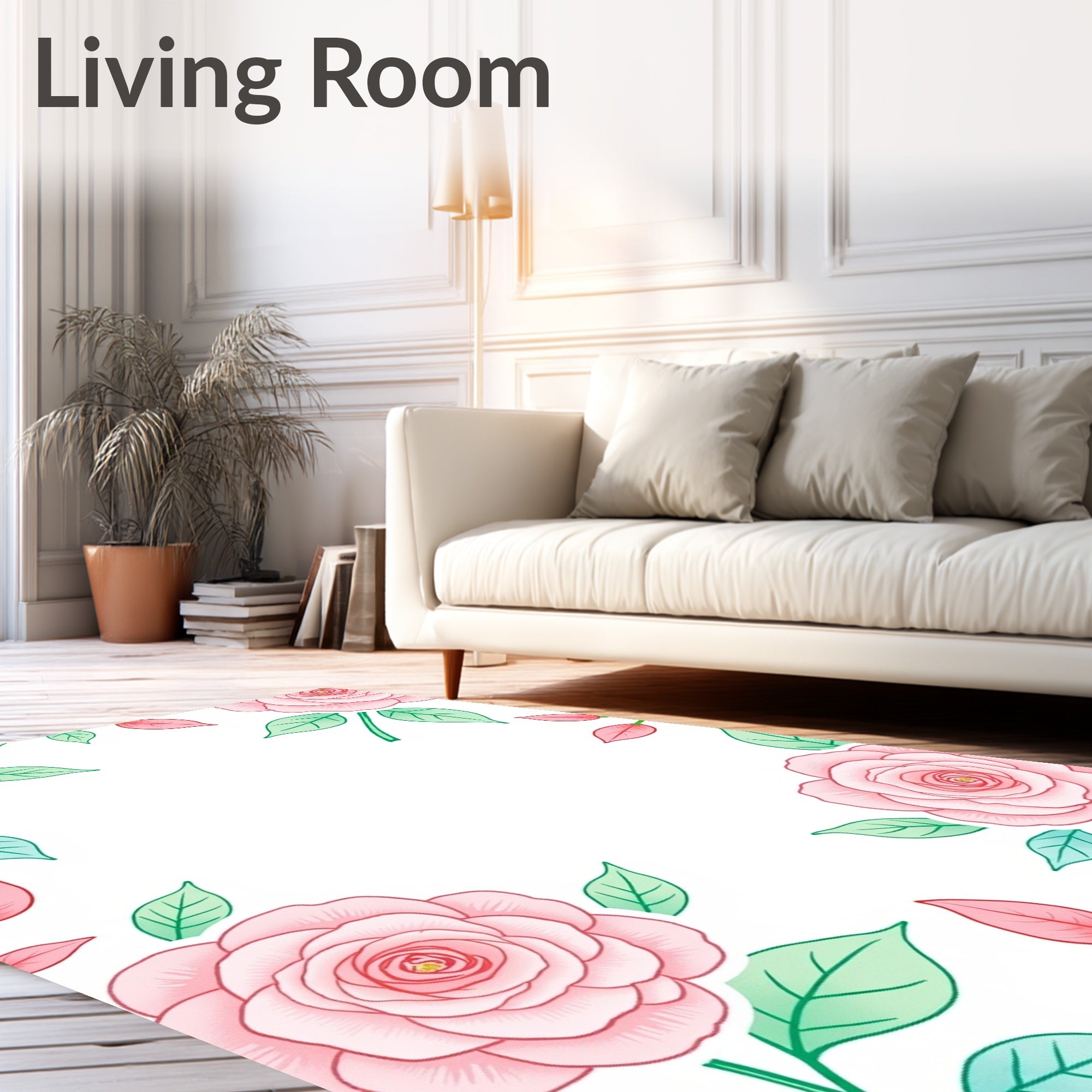 Pink Rose Botanical Border Design Rug