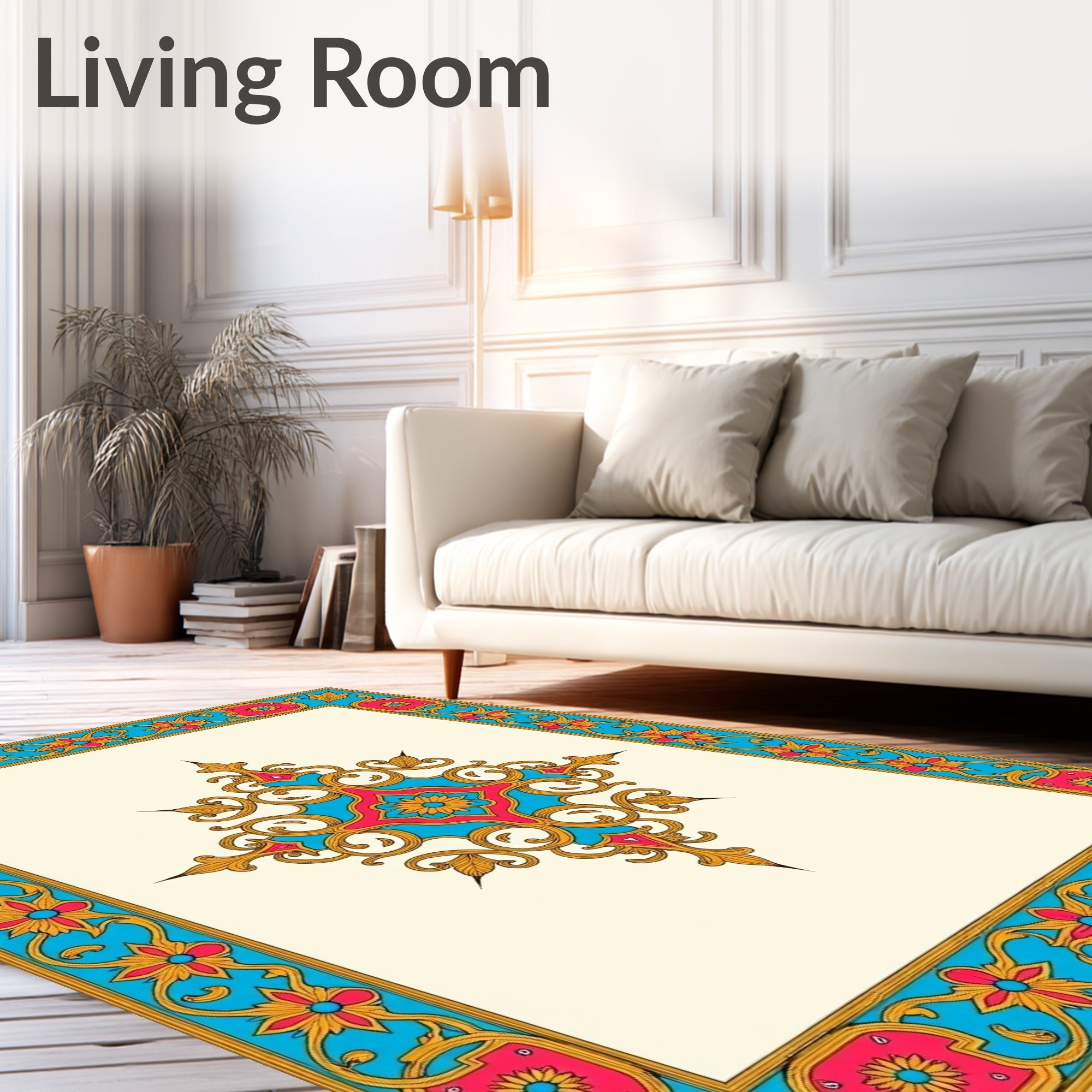 Regal Floral Design With Gold Accents Rug
