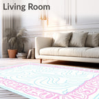Pink Floral Frame Aqua Swirls Pattern Rug