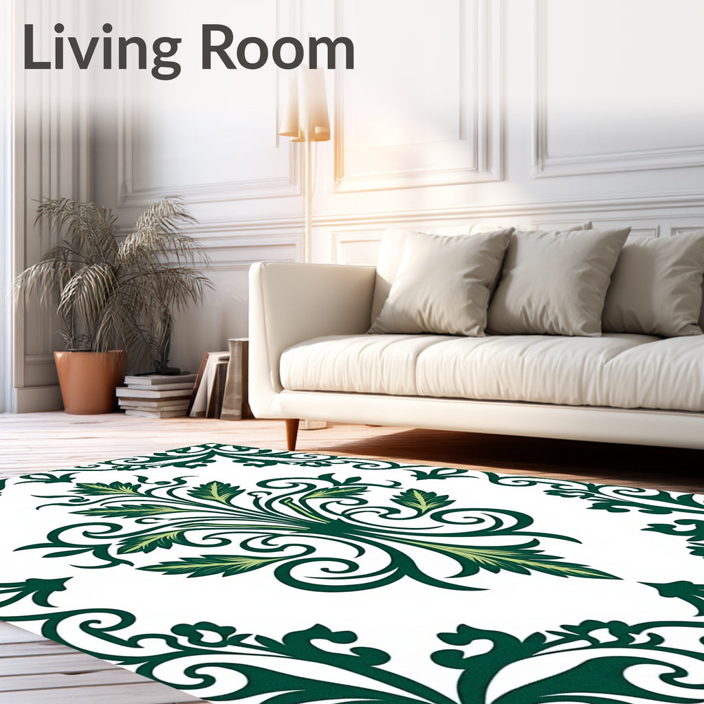 Elegant Green Floral Scrollwork Design Rug
