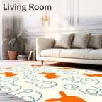 Orange Bunny Line Art Pattern Rug