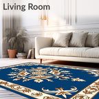 Ornate Blue Colonial Floral Decorative Rug
