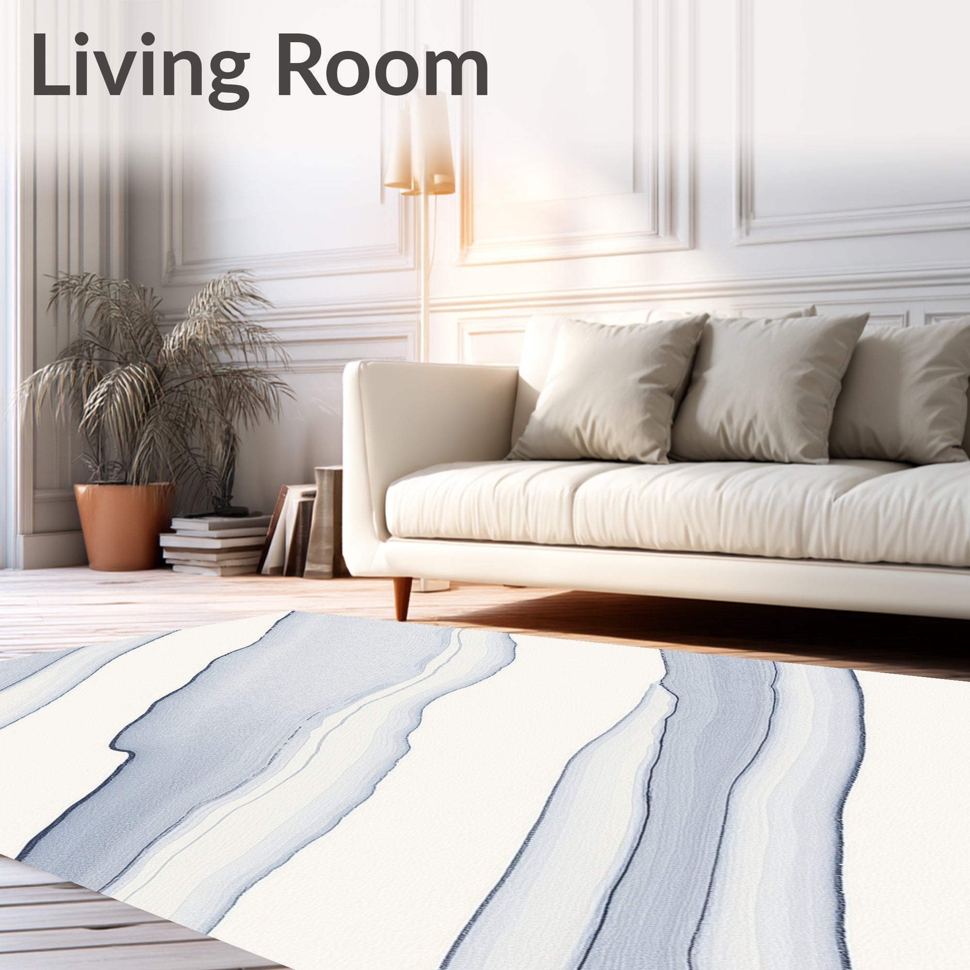 Abstract Blue Streaked Curve Design Rug