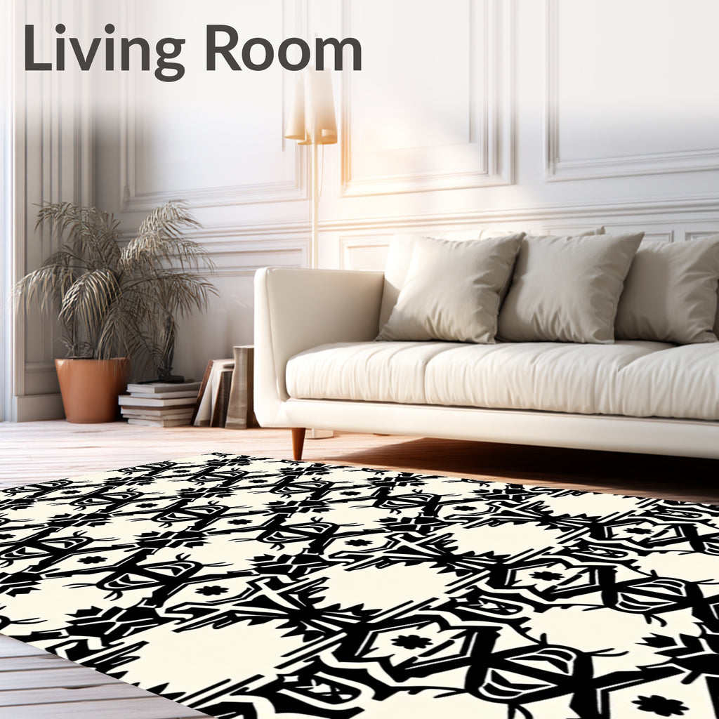 Bold Black Abstract Geometric Pattern Rug