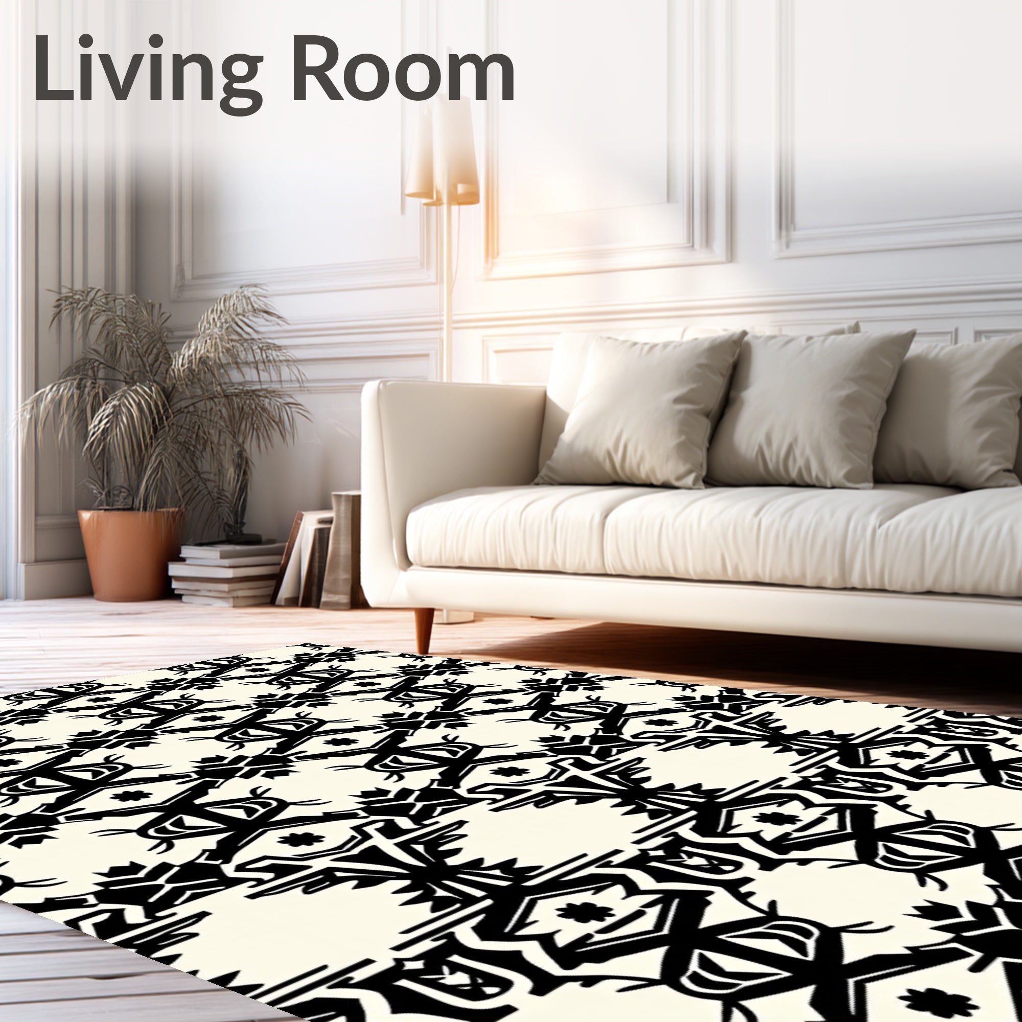 Bold Black Abstract Geometric Pattern Rug