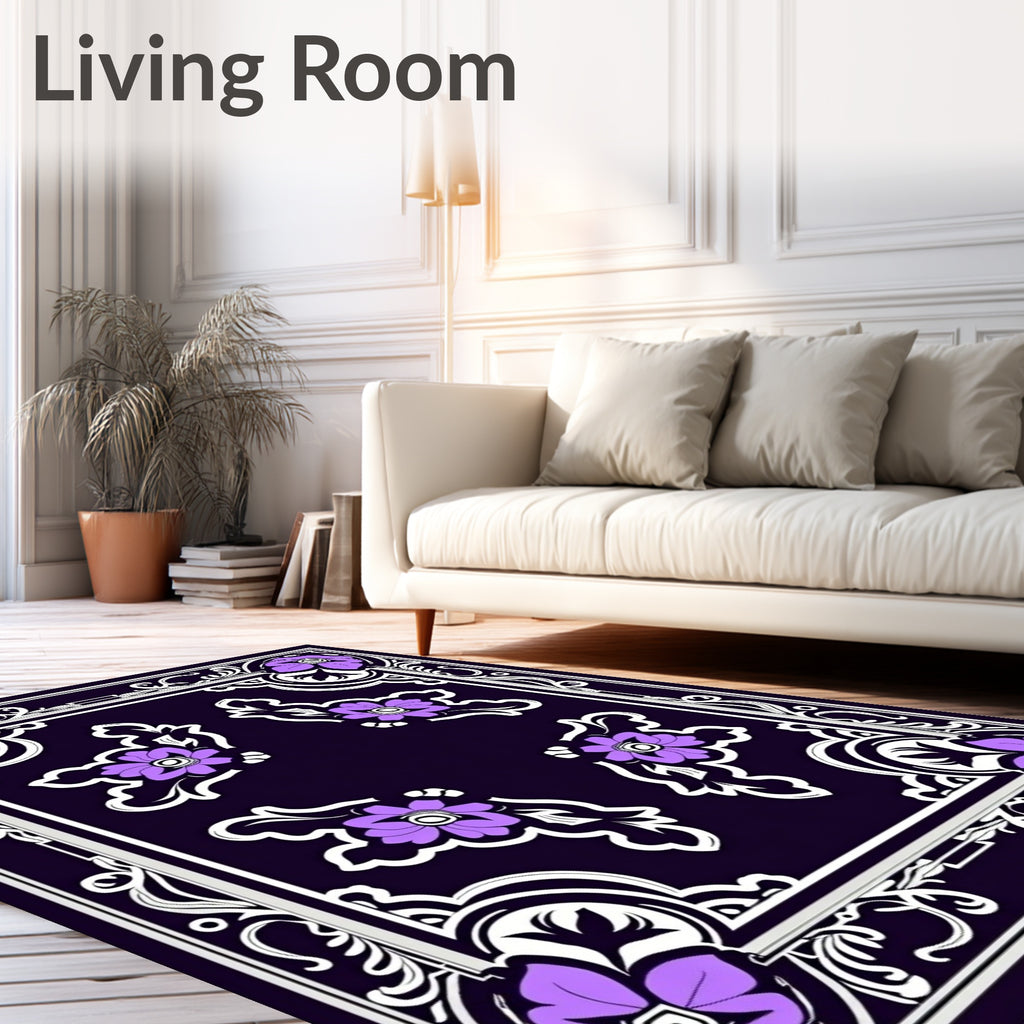Ornate Purple Floral Frame Rug