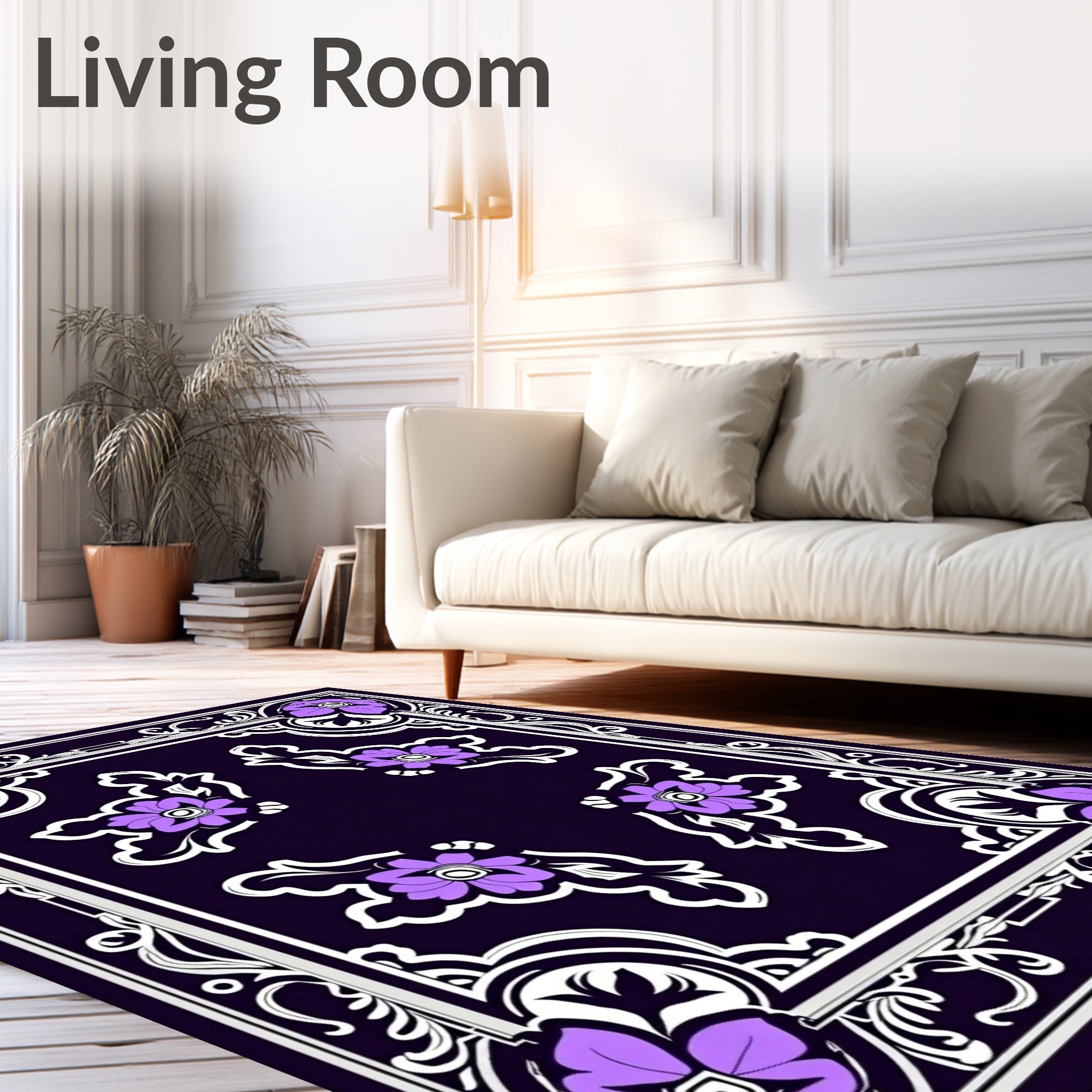 Ornate Purple Floral Frame Rug