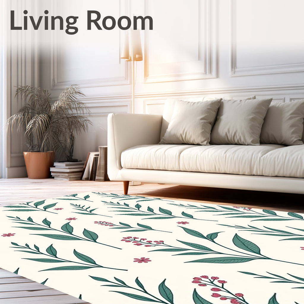 Botanical Leaf Flower Pattern Design Rug