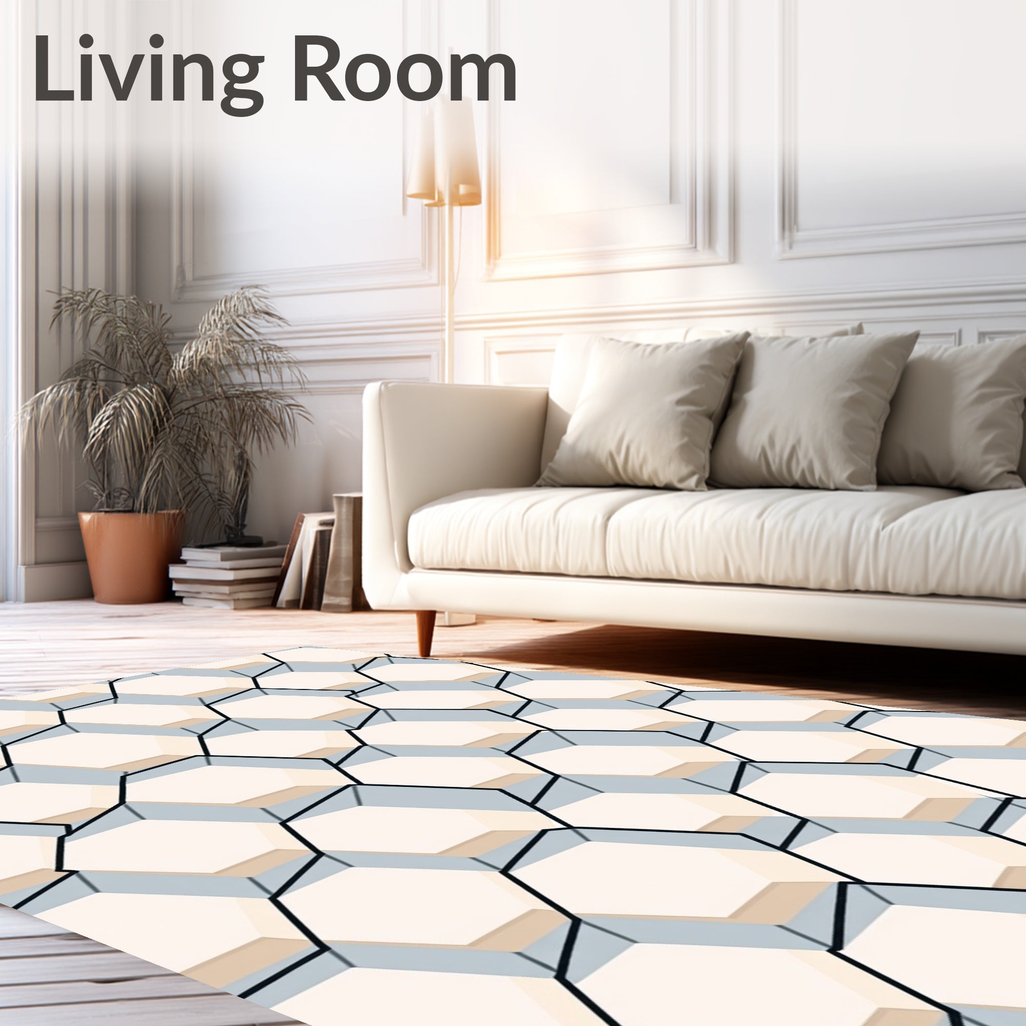 Pale Bone Hexagon Geometric Pattern Rug
