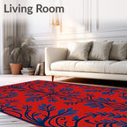 Bold Blue Vine Red Floral Rug