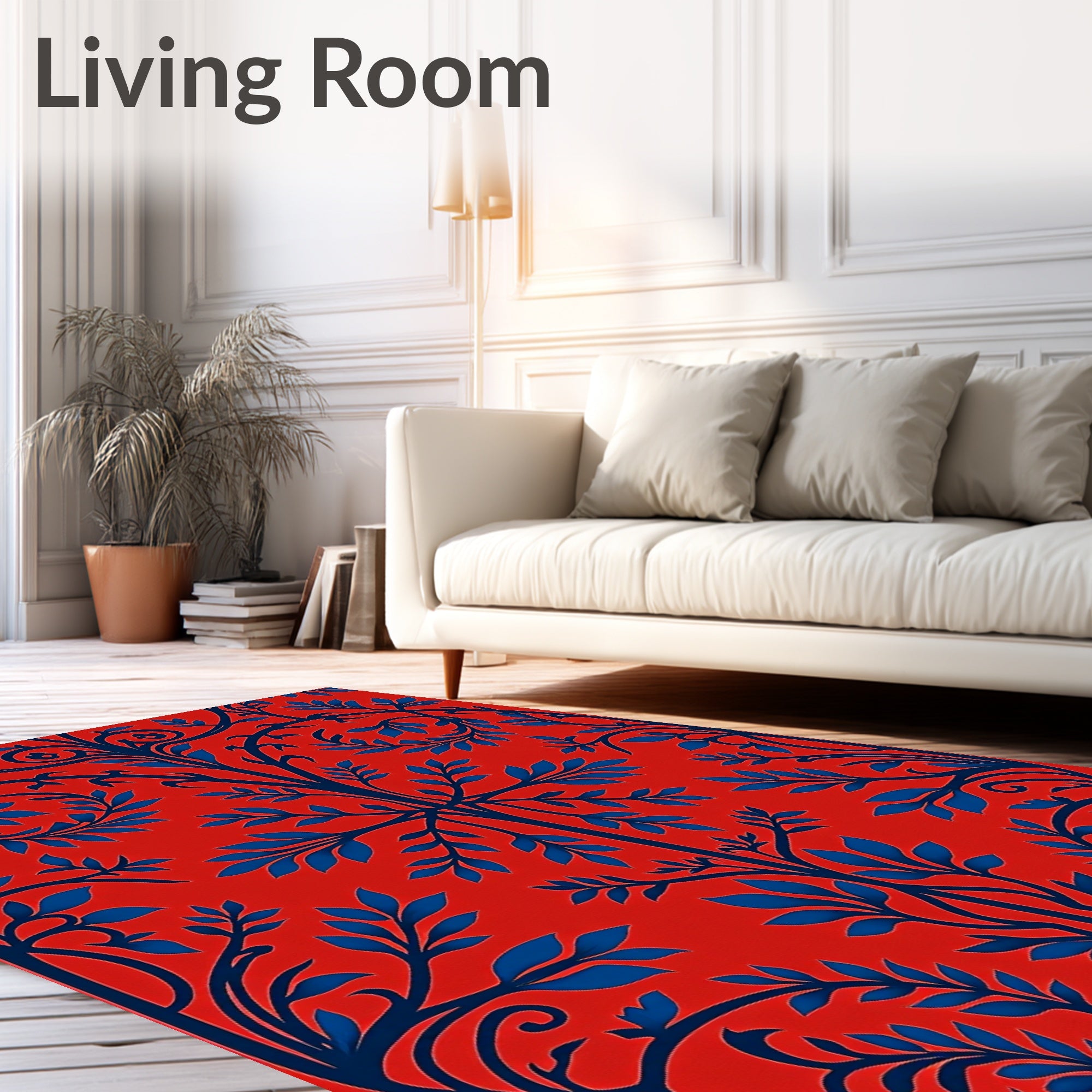 Bold Blue Vine Red Floral Rug