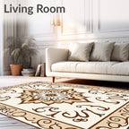 Brown Floral And Scrollwork Medallion Rug