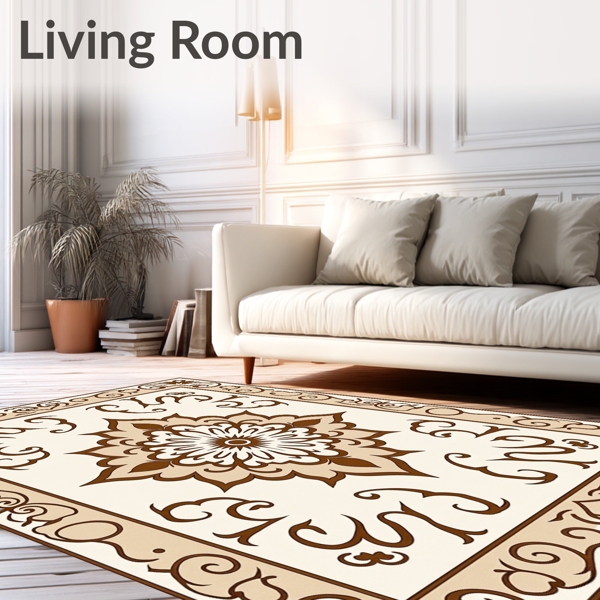 Brown Floral And Scrollwork Medallion Rug