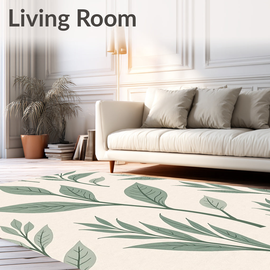 Green Leaf Pattern Print Rug