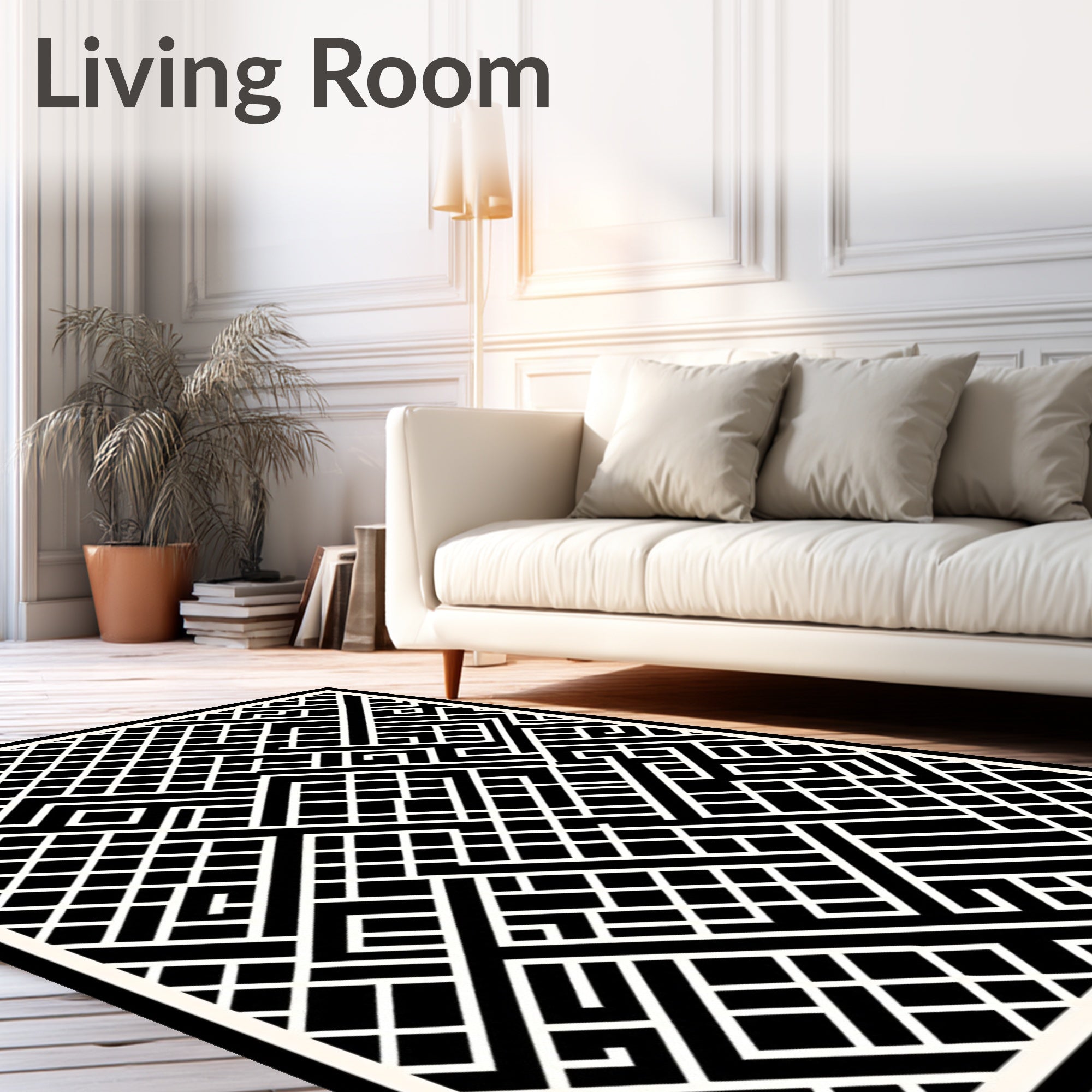 Monochrome Geometric Grid Pattern Rug