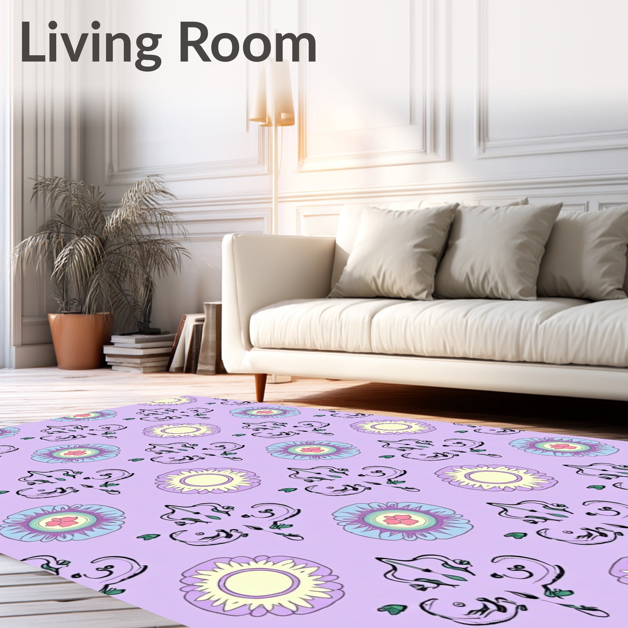 Pastel Floral And Scroll Pattern Rug