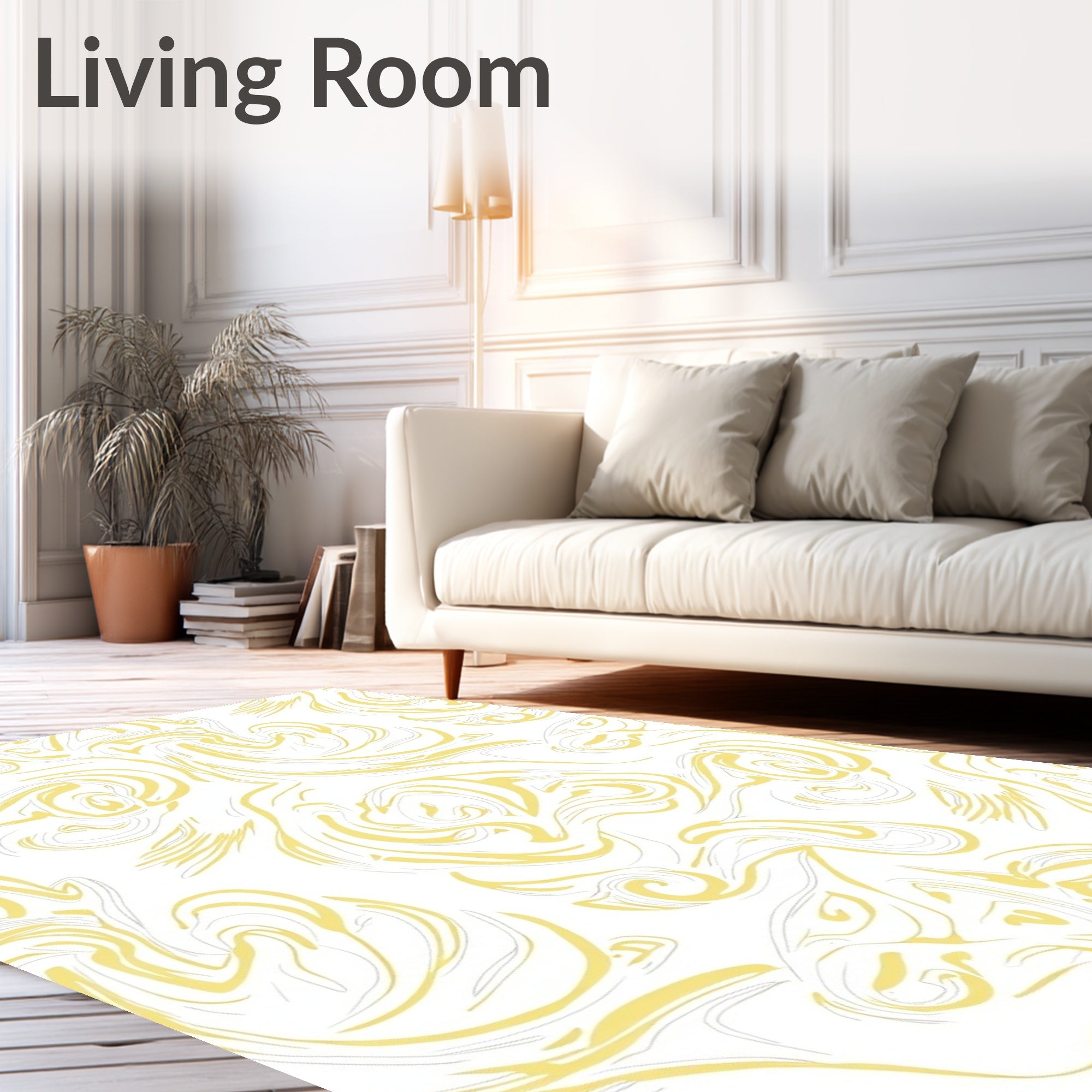 Abstract Swirls Light Yellow Pattern Rug