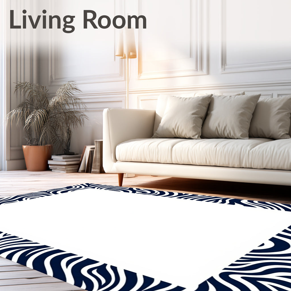 Navy and White Swirl Pattern Rug