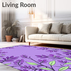 Purple Floral Botanical Leaf Pattern Rug