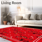 Whimsical Red Tribal Animal Illustration Rug