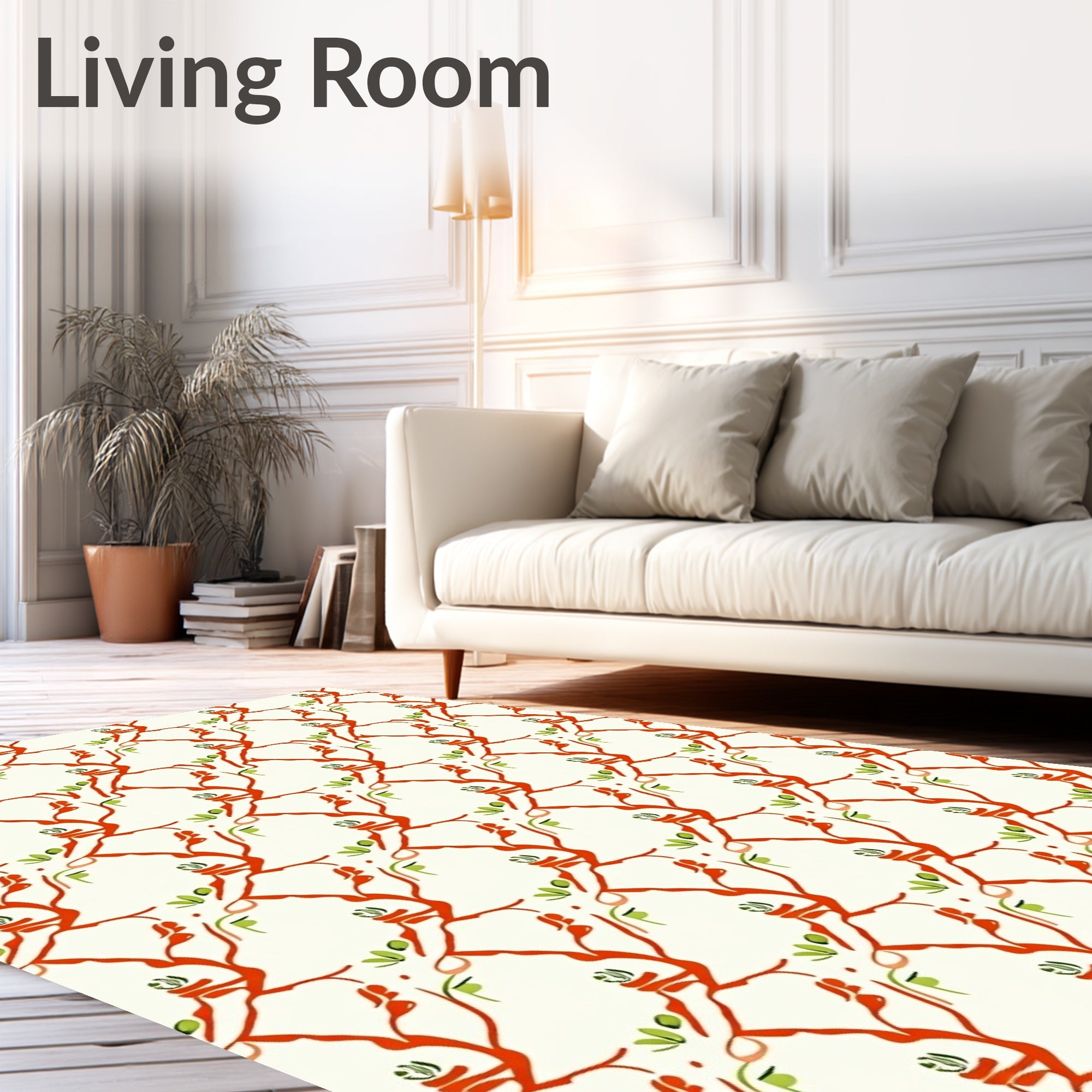 Curving Branch With Leaf Pattern Rug