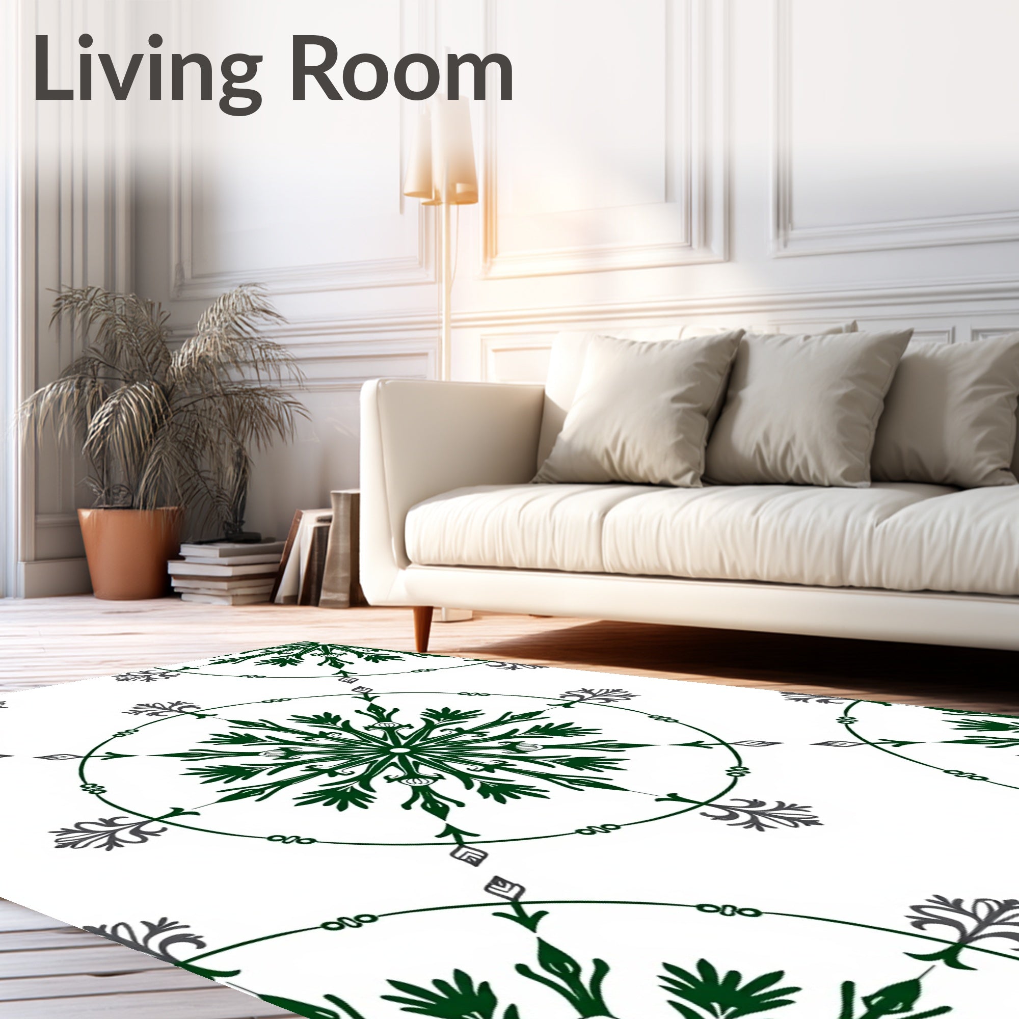 Dark Green Floral Medallion Circles Rug
